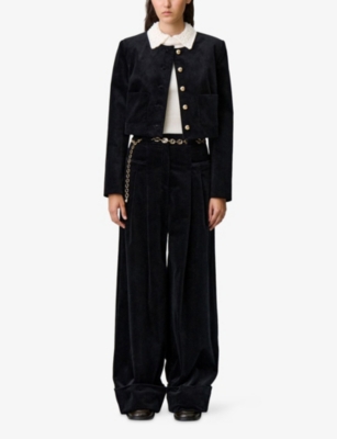 CLAUDIE PIERLOT: Boxy Round-Neck Stretch-Velvet Jacket