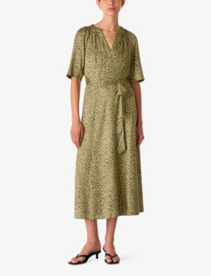 WHISTLES: Leopard-Print V-Neck Woven Midi Dress