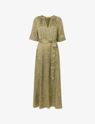 Womens Whistles Leopard-Print V-Neck Woven Midi Dress