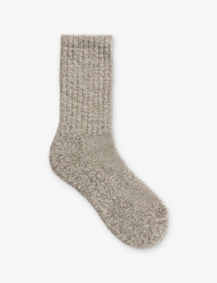 Whistles Womens Khaki/olive Chunky Marl Stretch-cotton Ankle Socks In Gray