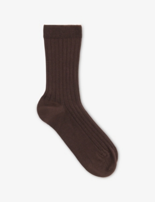 Whistles Womens Brown Classic Ribbed Stretch-cotton Socks In Brown