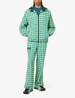 Pleasures X Boiler Room Mens  Practice Check-print Hooded Cotton-blend Jacket Neon Xl In Blue