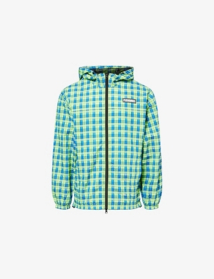 Pleasures X Boiler Room Mens  Practice Check-print Hooded Cotton-blend Jacket Neon Xl In Blue