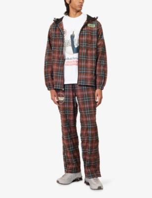 Pleasures X Boiler Room Mens  Practice Check-print Hooded Cotton-blend Jacket Brown In Brown