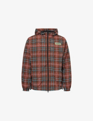 Pleasures X Boiler Room Mens  Practice Check-print Hooded Cotton-blend Jacket Brown In Brown