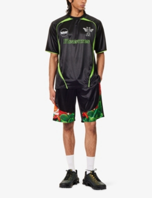 PLEASURES X BOILER ROOM: PLEASURES x Boiler Room Aqua Sport Satin-Jersey Shorts