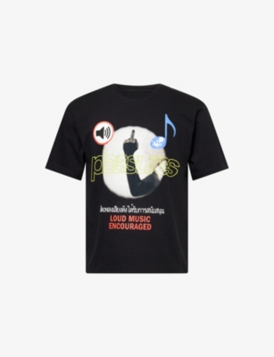 Pleasures X Boiler Room Mens  Loud Music Graphic-print Cotton-jersey T-shirt Black Xl In Black