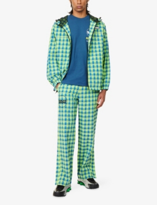 Pleasures X Boiler Room Mens  Practice Check-print Cotton-blend Jogging Bottoms Neon Xl In Green