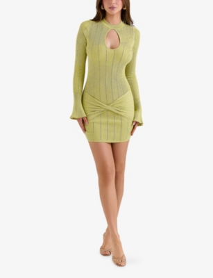 HOUSE OF CB: Aziza Long-Sleeve Fine-Knit Mini Dress