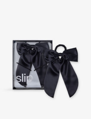 Slip Crimson Silk Hair Bow In Black
