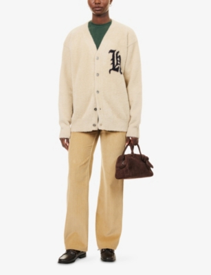 HERESY: Relaxed-Fit Intarsia-Logo Knit Cardigan