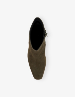 Dune Womens Khaki Suede Ovation Suede Heeled Ankle Boots Eur 41 / 8 Uk In Brown