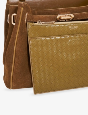 Dune Womens Khaki Suede Dynamic Medium Suede Shoulder Bag In Brown