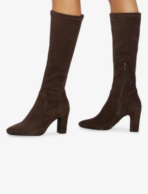 DUNE: Simple Faux-Suede Heeled Knee-High Boots
