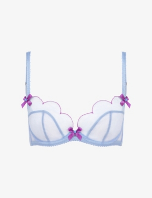 Agent Provocateur Womens Blue/amethyst Lorna Bow-embellished Underwired Mesh Bra 36dd In Blue