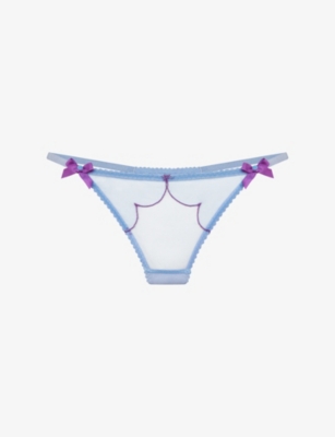 Agent Provocateur Womens Blue/amethyst Lorna Bow-embellished Mesh Thong In Blue
