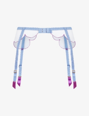 Agent Provocateur Womens Blue/amethyst Lorna Bow-embellished Mesh Suspender Belt In Blue