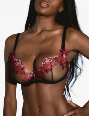 Agent Provocateur Womens Black/multi Callypso Floral-embroidered Underwired Mesh Bra In Black