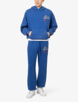 Godmade Mens Blue Brand-print Straight-leg Cotton-jersey Jogging Bottoms In Blue