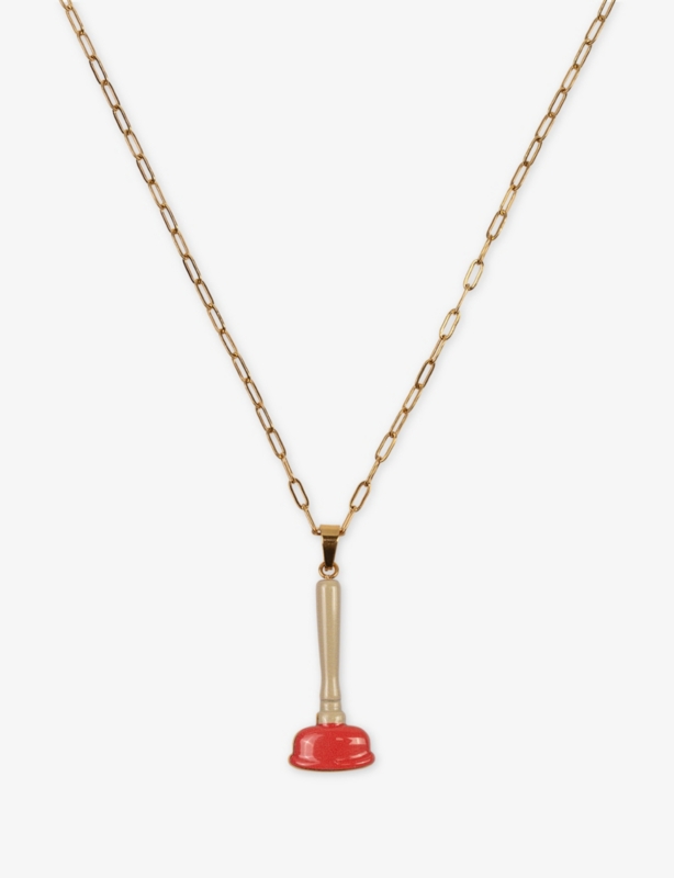 Seletti wears TOILETPAPER Plunger Pendant 18ct Yellow Gold-Plated Stainless-Steel Necklace