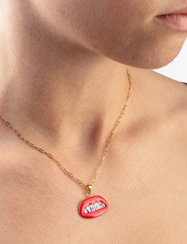 Seletti wears TOILETPAPER 'Shit' Mouth Pendant 18ct Yellow Gold-Plated Stainless-Steel Necklace