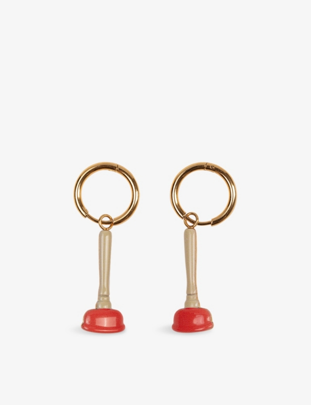 Seletti wears TOILETPAPER Plunger Pendant 18ct Yellow Gold-Plated Stainless-Steel Earrings