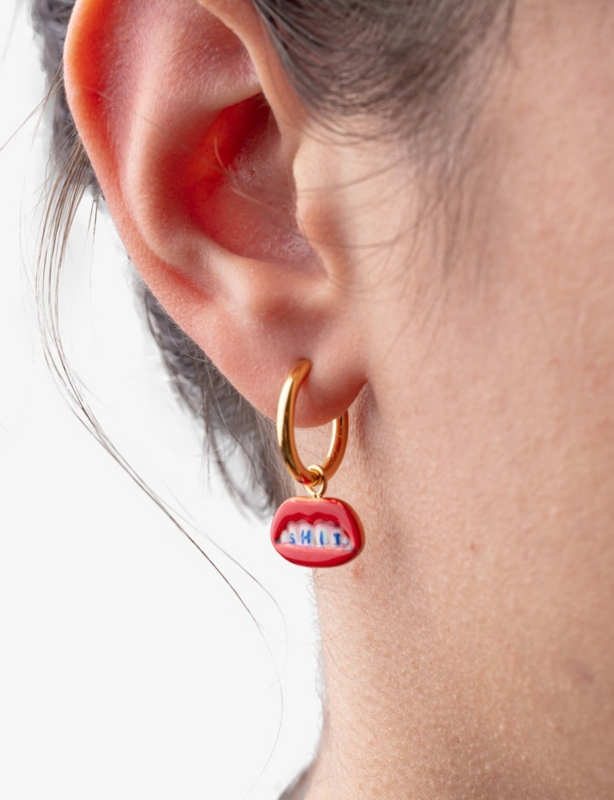 Seletti wears TOILETPAPER 'Shit' Mouth Pendant 18ct Yellow Gold-Plated Stainless-Steel Earrings