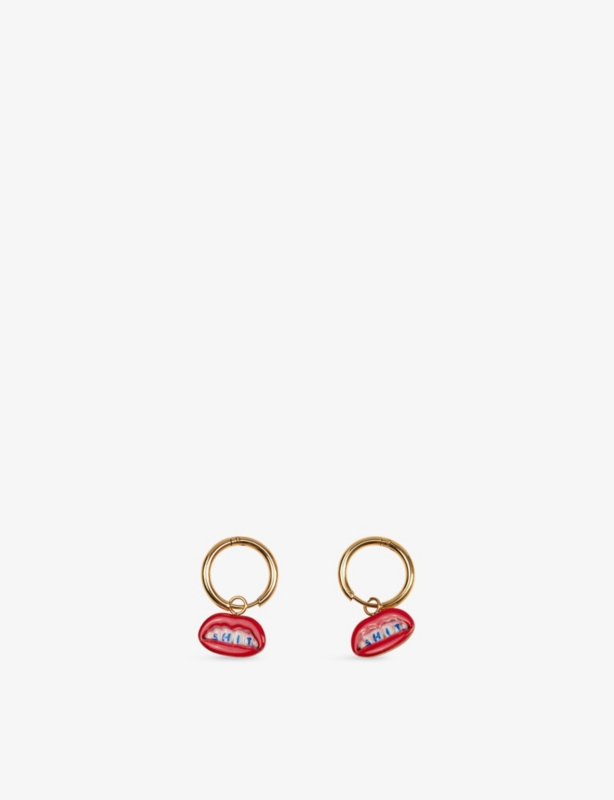 Seletti wears TOILETPAPER 'Shit' Mouth Pendant 18ct Yellow Gold-Plated Stainless-Steel Earrings