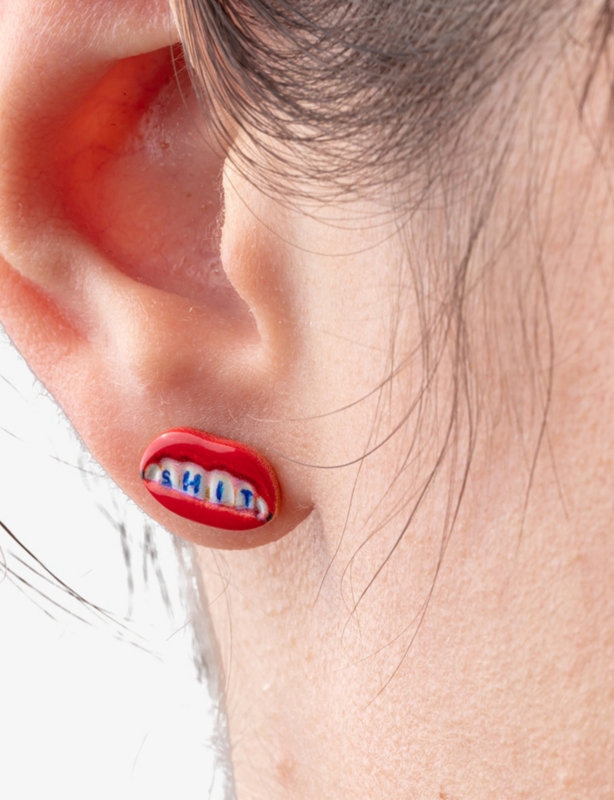 Seletti wears TOILETPAPER 'Shit' Mouth 18ct Yellow Gold-Plated Stainless-Steel Stud Earrings