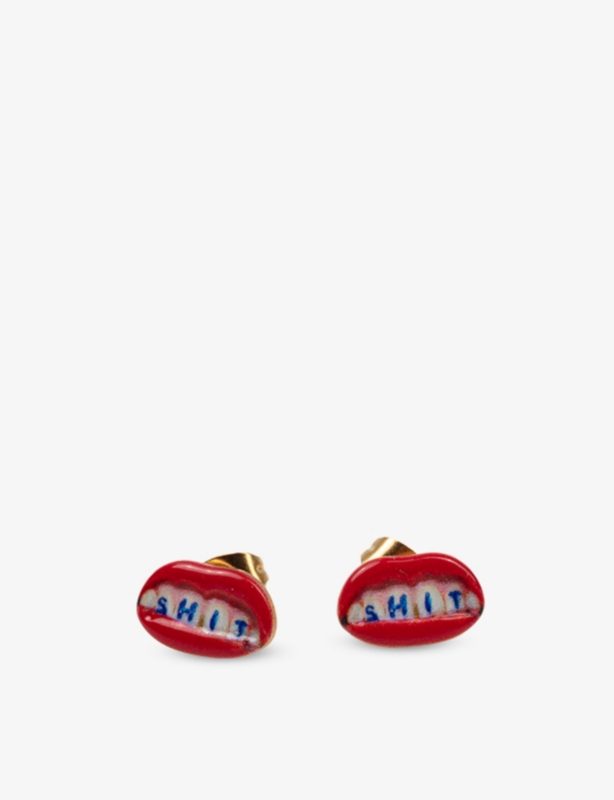 Seletti wears TOILETPAPER 'Shit' Mouth 18ct Yellow Gold-Plated Stainless-Steel Stud Earrings