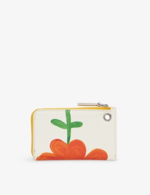 Marc Jacobs Womens White Multi  X David Shrigley Zip Leather Charm Wallet In Orange