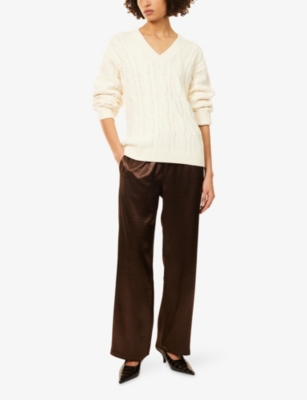 4th & Reckless Womens Cream Jordan Cable Knit Cotton Jumper In White