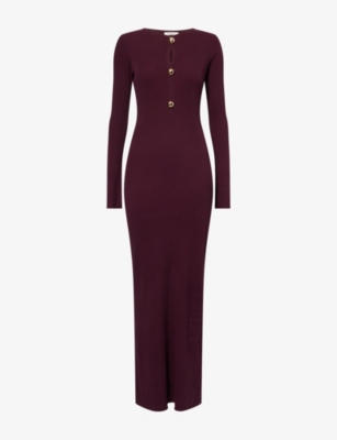 4th & Reckless Womens Burgundy Rita Cut-out Knitted Maxi Dress Xs