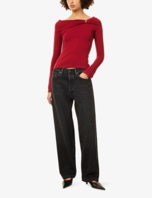 4th & Reckless Womens Red Virgo Off-shoulder Knotted Woven Top Xs In Red