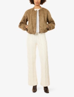 4th & Reckless Womens Cream Jordan Cable Knit Cotton-blend Trousers In White