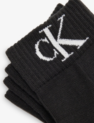 CALVIN KLEIN: Monogram Stretch-Cotton Quarter Socks Pack of Two