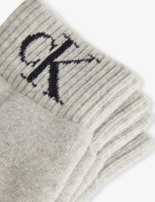 Calvin Klein Mens Grey Melange Monogram Stretch-cotton Quarter Socks Pack Of Two In Gray