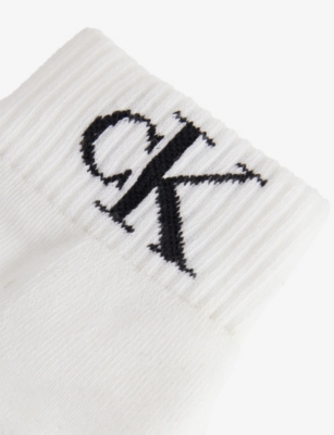 Calvin Klein Mens White Monogram Stretch-cotton Quarter Socks Pack Of Two In White
