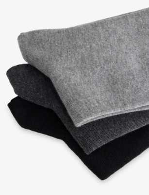 Calvin Klein Mens Grey Melange Logo Stretch-cotton Crew Socks Pack Of Three In Gray