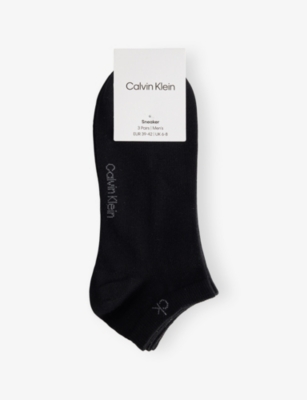 Calvin Klein Mens Black Logo Stretch-cotton Trainer Socks Pack Of Three In Black