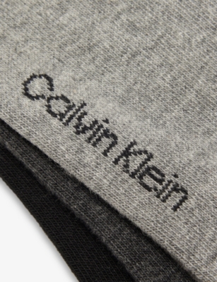 Calvin Klein Mens Grey Melange Logo Stretch-cotton Trainer Socks Pack Of Three In Gray