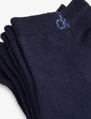 Calvin Klein Mens  Logo Stretch-cotton Trainer Socks Pack Of Three In White