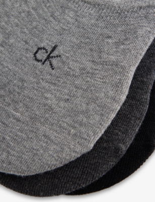 Calvin Klein Mens Grey Melange Logo No-show Stretch-cotton Socks In Gray