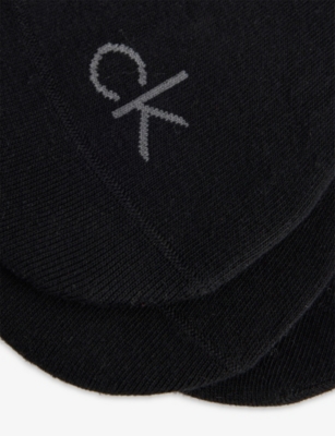 Calvin Klein Mens Black High-cut Stretch-cotton No-show Socks In Black