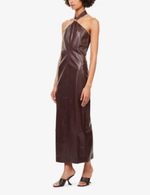 4TH & RECKLESS: Rhea Halterneck Faux-Leather Maxi Dress