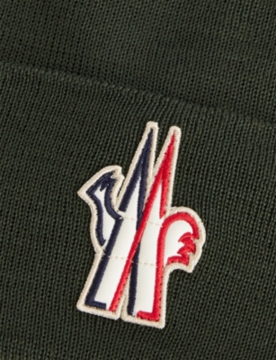 Moncler S Olive Logo-embroidered Virgin-wool Beanie Hat In Green