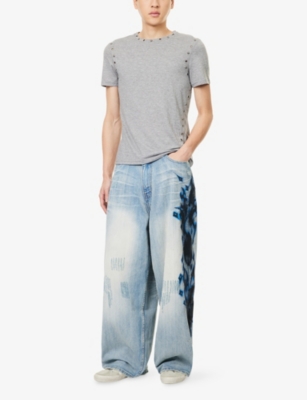 Jaded London Mens Spike Airbrush Wide-leg Denim Jeans Blue In Blue