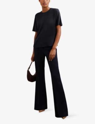 Reiss Womens Navy Lena Short-sleeve Silk Top In Blue