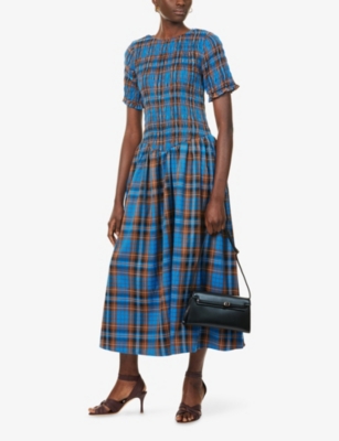 Amy Lynn Womens Beatrix Check-print Woven Maxi Dress Blue In Multi