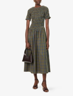 Amy Lynn Womens Green Beatrix Check-print Cotton-poplin Maxi Dress In Multi